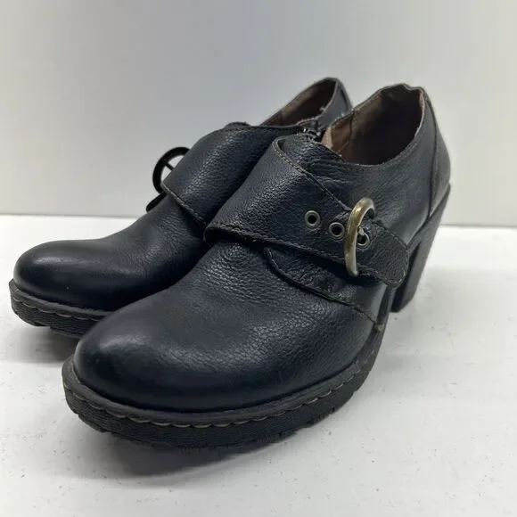 BOC Born Concept Womens 7.5 Women Black Leather Ankle Bootie Shoe Block Heel Zip - Picture 3 of 9